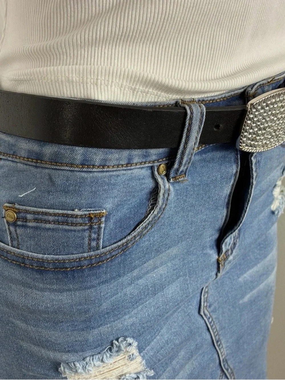 Steve Madden Womens belt Sz M Black Leather Silver Crystal Buckle Whimsygoth